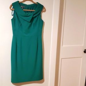 Donna Ricco Green Wrap Portrait Collar Sheath Dress in Emerald Green Sz 8
